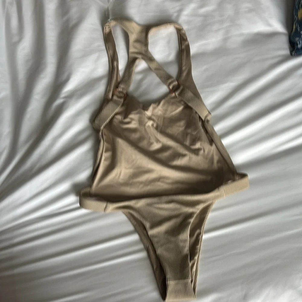 NWT Frankies Bikinis Victoria One Piece *TAN*